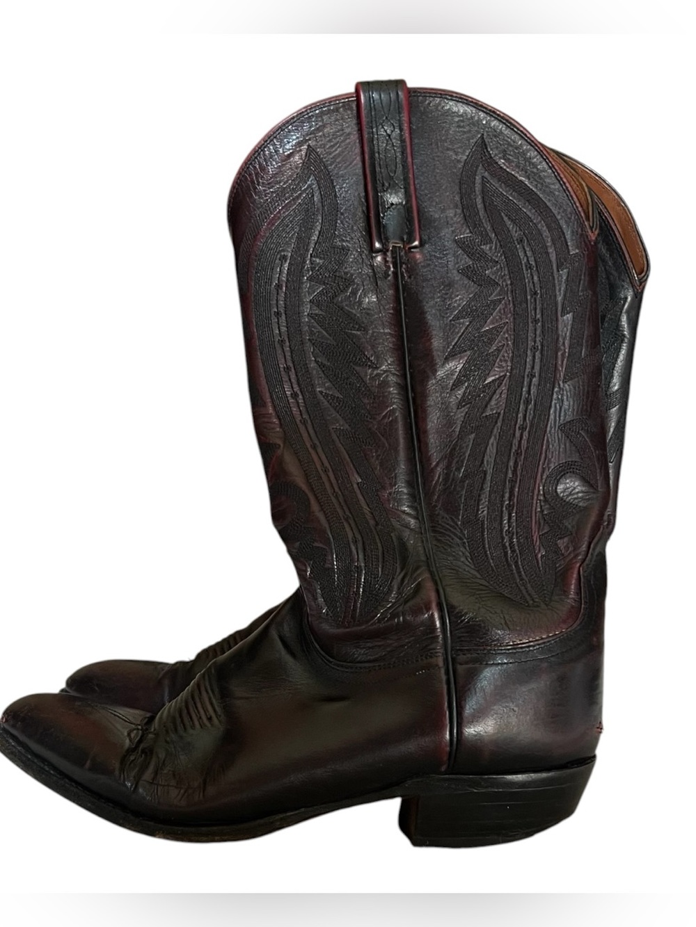 Lucchese 2000 Mens T3012R4 Kangaroo Black Cherry Red Leather Cowboy Boots - Picture 16 of 16